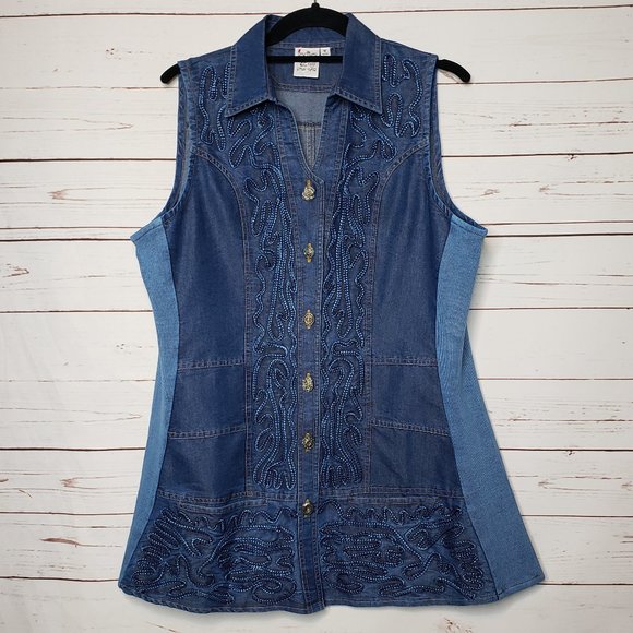 Parsley & Sage Embroidery Chambray Vest - Picture 1 of 11